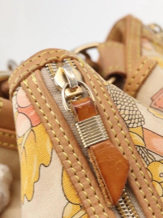 LOEWE Backpack Canvas Leather Beige Gold Auth BA8695 main image 5